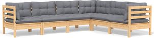 vidaXL 6-delige loungeset voor de tuin met grijze kussens, gemaakt van massief grenenhout