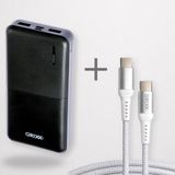 GRIXX Powerbank Bundel 15.000 mAh + USB-C Snellader 20W + USB-C Kabel 2 Meter – 18W Power Delivery – Noodpakket – Voor iPhone, Samsung & USB-C Smartphones – Zwart/Wit