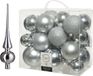 Kaemingk B.V. Kerstversiering boules de Noël en plastique argent 6-8-10 cm paquet de 27x pièces - Avec étoile de sapin brillante en verre de 26 cm