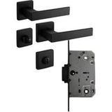 Fimet Poignée de porte PUSH avec serrure à loquet magnétique SET WC - salle de bains - noir mat