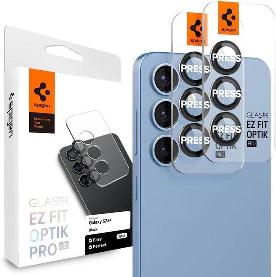 Spigen Camera Lens Protector Geschikt voor Samsung Galaxy S25 Plus - Glas.tR EZ Fit Optik Pro - 9H Tempered Glass - Gemakkelijke Installatie - Zwart 2-Pack