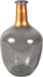 Countryfield Bloemenvaas Firm Big Bottle - transparant grijs/koper - glas - 18 x 30 cm