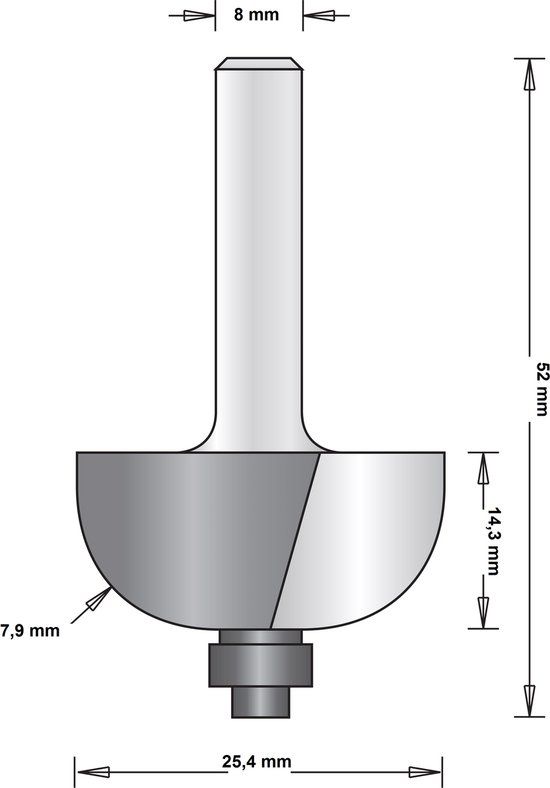 Hikoki Accessoires Hitachi 8 mm holprofielfrees met onderlager 25.4 x 52 x 7mm