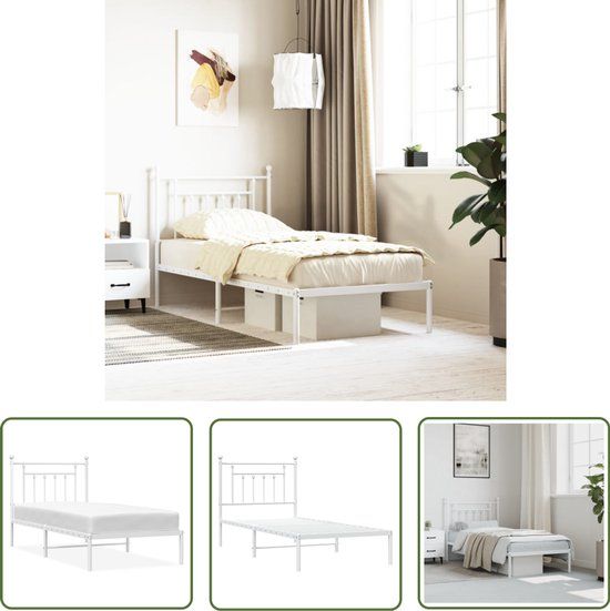 vidaXL Bedframe met hoofd- en voeteneinde Metaal Wit 90x200 cm