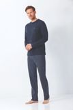 Hajo Klima-komfort heren pyjama marine blauw gestreept lange mouw katoen maat 54