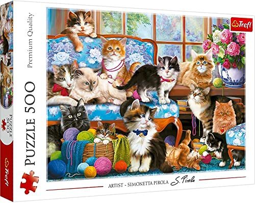 Trefl - Cat Family - Puzzel 500 Stukjes - Katten, Moderne doe-het-zelf Legpuzzel, Creatief Amusement, Plezier, Klassieke Puzzels met Dieren, voor Volwassenen en Kinderen vanaf 10 jaar