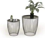 Lifa-Living Set van 2 bijzettafels - Zwart - Metaal - Rond