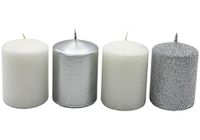 Dekohelden24 Adventskaarsen, stompkaarsen, adventskranskaarsen, tafelkaarsen, blokkaarsen, tafelkaars in zilverwit, levering 4 stuks, 5 x 5 x 7 cm (l x b x h).