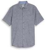 Tom Tailor - Regular fit overhemd met korte mouwen en linnen - Maat XXXL - navy design