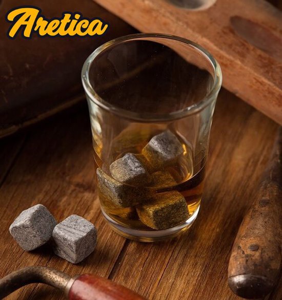 Aretica Whiskey Stones / Voor een echte whiskey on the rocks - Herbruikbare natuurstenen ijsblokjes - Ice cubes - Ijsklontjes van steen - Set van 9 stuks