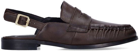 Manfield Dames Donkerbruine Leren Slingback Loafers Maat 39
