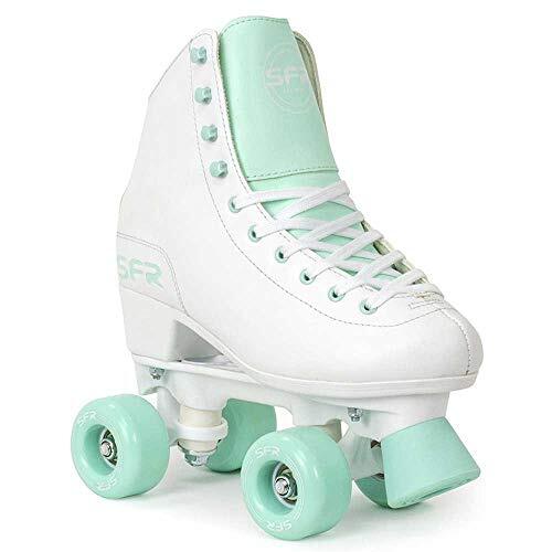 SFR Skates Figure Quad Skates rolschaatsen voor kinderen, jeugd uniseks, meerkleurig (wit/groen), 35,5