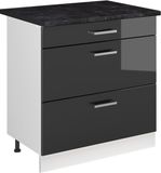 Vicco R-Line meuble bas de cuisine, anthracite brillant/blanc, 80 cm avec 3 tiroirs plan de travail anthracite