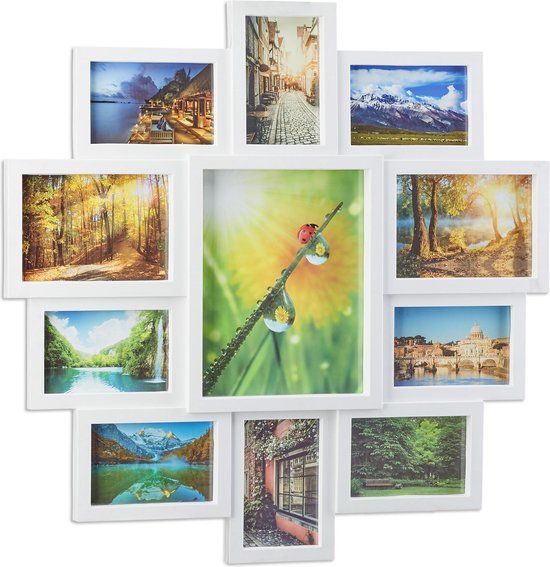 Relaxdays Fotolijst Galerij - 11 Foto's - Wit - Kunststof - 61.5 x 61.5 cm