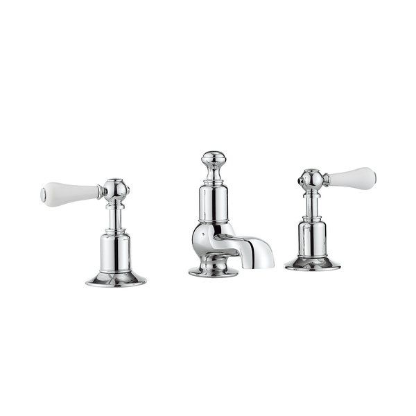 Crosswater Belgravia wastafelkraan 3 gats witte grepen chroom BL130DPC_LV