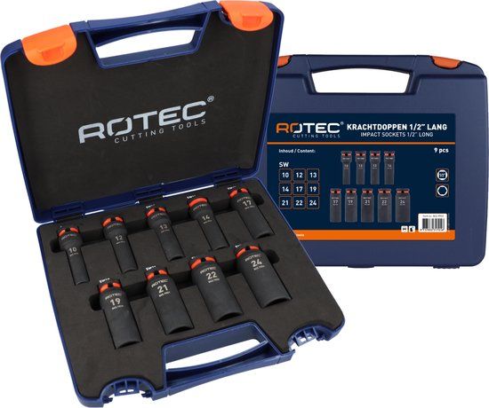 Rotec 9-delig krachtdoppen set 1/2 LANG