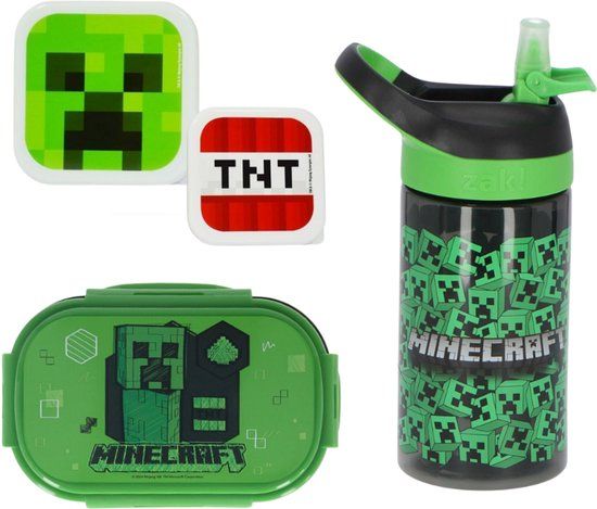 4KidsOnly Minecraft Lunchset; Fles, Lunchbox en 2-in-1 Snackbox