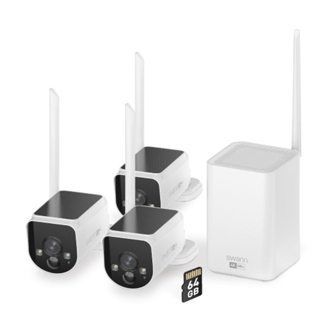 Swann MaxRanger4K™ - Wireless Security Camera System - 3 Cameras - 4K Ultra HD - Solar Powered - Night Vision - 2-Way Audio - No Subscription - 250m Range