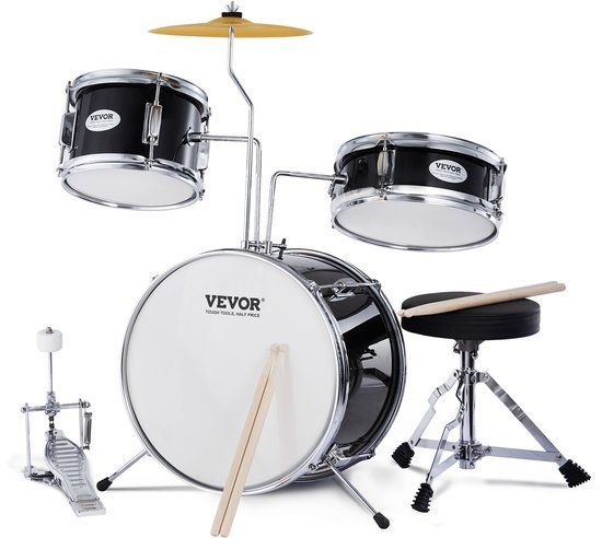 VEVOR Kinderdrumstel 3-Delig Drumstel voor Kinderen met Troon Zwart