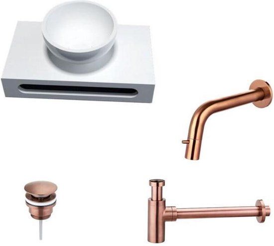 Sani Royal Solid Surface Waskom Rond met Inbouwkraan Brons - 40 cm