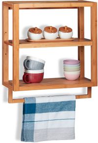Relaxdays Wandrek - Bamboe - 3 Etages - Badkamerrek - Handdoekhouder - Lichtbruin