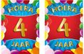 Bellatio Decorations Verjaardag deurposter - 2x - 4 jaar - multi - 59 x 84 cm - feestartikelen