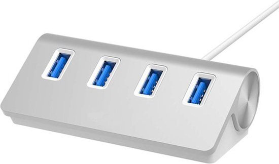 AMDJ&#174; 4 Ports Aluminium USB 3.0 High Speed Hub - LED-indicator – Geschikt voor Windows, Linux en Mac OS - USB 3.0 - Zilver