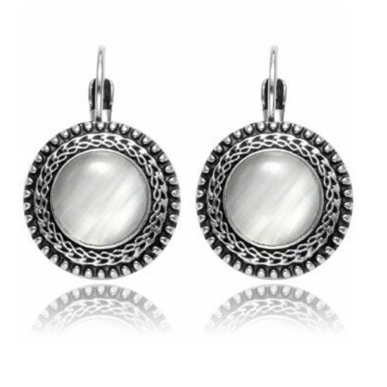 Deja Jewels Lookinggoodtoday Ronde zilver dames oorbellen oorhangers met zilver opaal