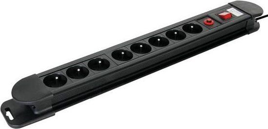 Perel Stekkerdoos - 8-Voudig - Met Schakelaar - 1.5m Kabel - Zwart/Rood