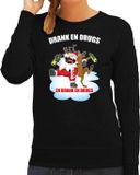 Bellatio Decorations Shoppartners Bv Foute Kerst sweater / kersttrui Drank en drugs zwart voor dames - Kerstkleding / Christmas outfit L