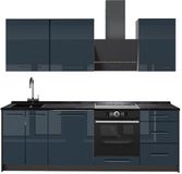 Vicco Complete keukeneenheid Fame-Line, Donkerblauw hoogglans/Antraciet, 230 cm zonder werkblad