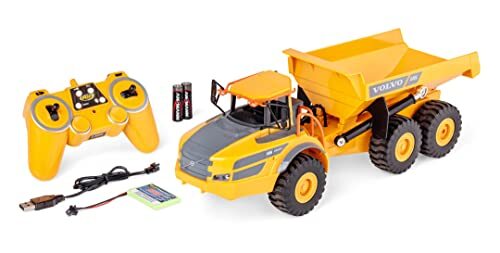 Carson 500907669 1:20 kiepwagen Volvo A40G 100% RTR - op afstand bestuurd bouwvoertuig voor kinderen vanaf 8 jaar, RC graafmachine met functies, incl. batterijen en afstandsbediening, geel