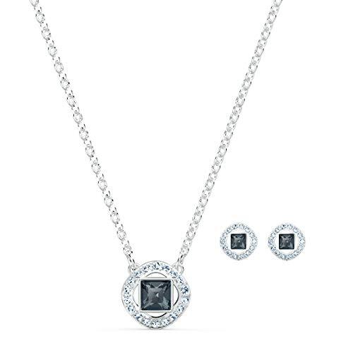 Swarovski 5547021 Dames Sieradenset, Gerhodineerde ketting en oorbellen met sprankelende zwarte en witte Swarovski-kristallen, Grijs