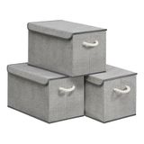 SONGMICS Opbergdoos met deksel, set van 3, opvouwbaar, stoffen dozen, opbergorganizer, voor kledingkast, met handvatten, voor slaapkamer, woonkamer, 50 x 30 x 30 cm, duifgrijs RFB050GD01