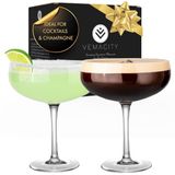 Elegante coupe cocktailglazen set van 2 | Handgemaakte kristallen staafglazen met recept E-Book| Champagne- & Cocktailglazen| Perfect cocktailglas voor espresso martini | Cocktailglazenset