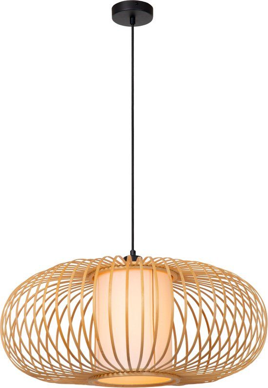 Lucide THULINE - Hanglamp - Ø 60 cm - 1xE27 - Lichte houtlook