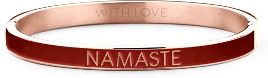 Key Moments 8KM BC0024 Stalen Bangle met Tekst - Namaste - Roségoudkleurig / Rood