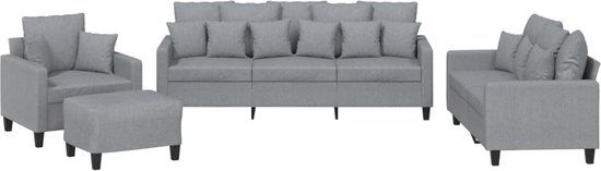 vidaXL 4-delige Loungeset met kussens stof lichtgrijs