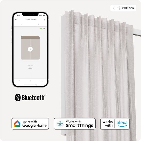 Motionblinds Slimme Gordijnrail – Smart Gordijn – Bluetooth, Draadloos & App-bediening Pull-Start Functie – USB-C Oplaadbaar – 200 cm