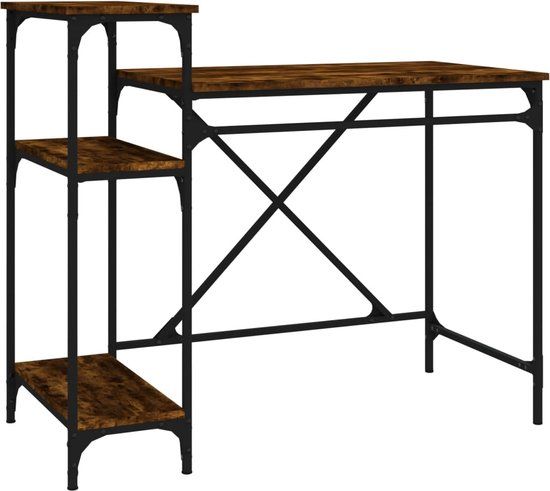 vidaXL Bureau met opbergruimte, 105x50x90 cm, bewerkt hout en ijzer, gerookt eikenkleur