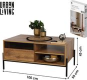 Urban Living Salontafel met 1 lade en 2 nisjes, 100x55x45cm, Bruin/Zwart