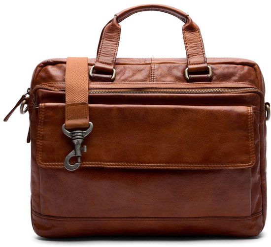 Manfield Cognac Leren Laptoptas 16 inch