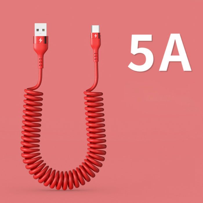EOENKK USB-C Spiraal Oplaadkabel - 80 cm - Type C Oplader Data Kabel Rood