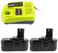 Ryobi batterie de remplacement 18V 5Ah + chargeur, 2 pièces, adapté pour Ryobi One+