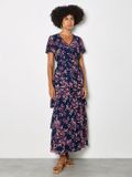Apricot Maxi-jurk met chiffon lagen en bladeren in aquarel