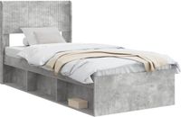 vidaXL Bedframe met opbergruimte en hoofdbord Betongrijs 75 x 190 cm