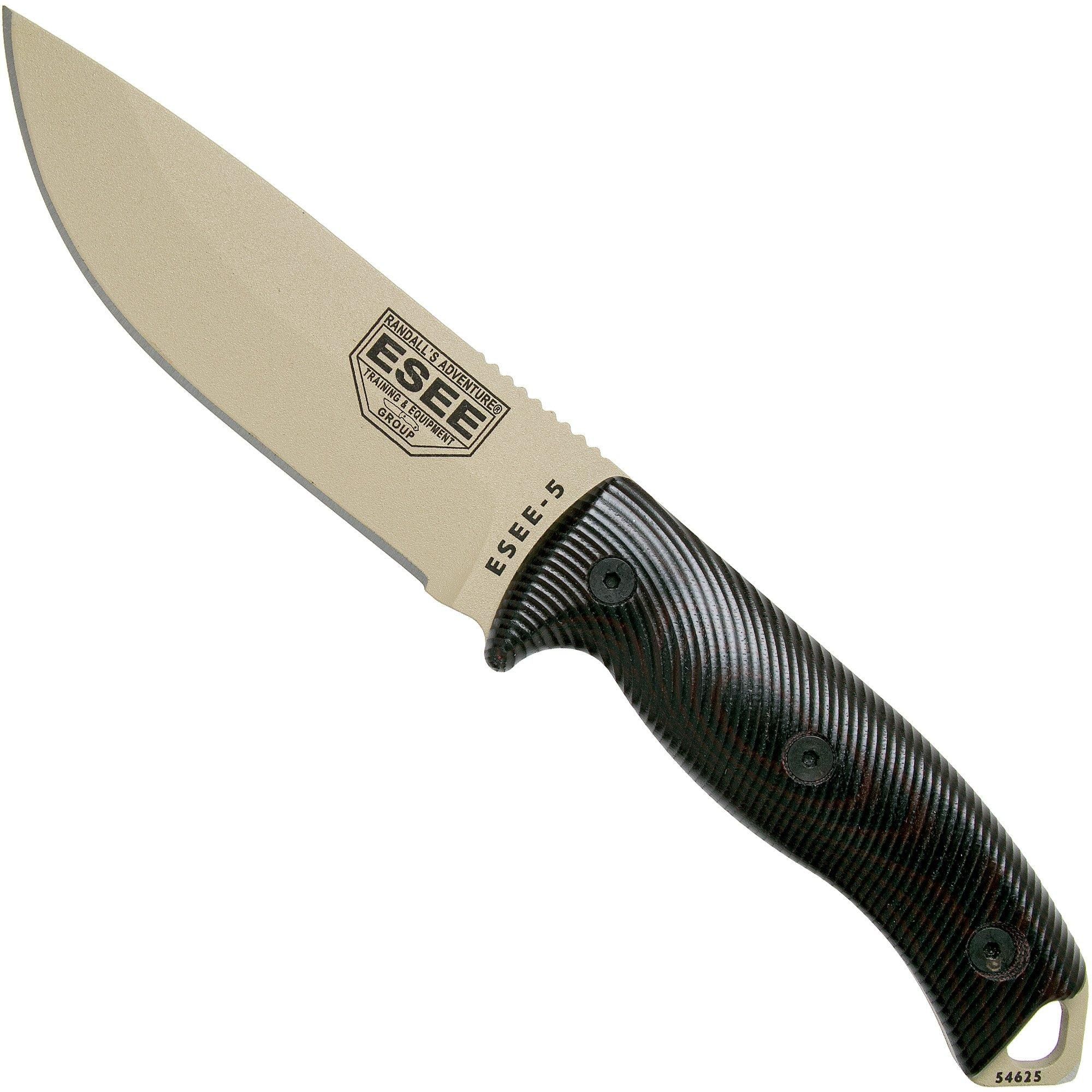 ESEE Model 5 Desert Tan Blade 3D Blood-Black G10 survivalmes 5PDT-004 kydex schede + clip plate