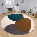 Hanse Home Arti Hoogpolig tapijt, rond woonkamertapijt, hoogpolig, modern patroon, wollig, zacht, voor woonkamer, slaapkamer, tienerkamer, crèmebruin-petrol, 160 cm