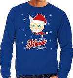 Bellatio Decorations Shoppartners Bv Foute Kersttrui - sweater - Merry Miauw Christmas - kat / poes - blauw - voor heren - kerstkleding - dieren thema M