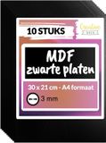 Creative Deco 10 x A4 MDF Plaat Zwart | 300 x 210 x 3 mm
